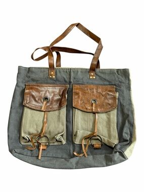 Mona B Dakota Up-Cycled Canvas Shoulder Bag Vintage Military Tarps Truck Covers